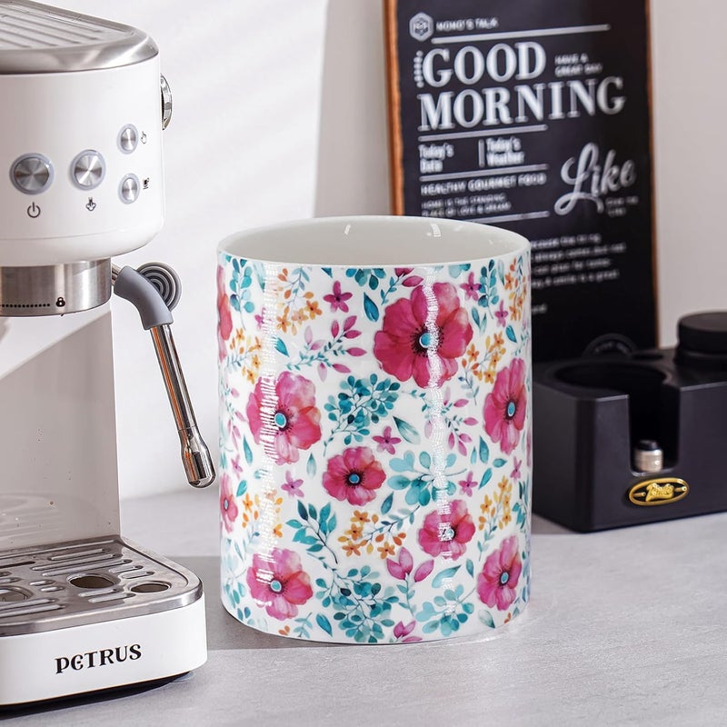 LEAZUL Kitchen Utensil Holder,7.2″Extra Large Stable Pattern Ceramic Utensil Crock,Utensil Organizer for Countertop,Kitchen Decor,Utensil Holder for Housewarming,Wedding Gift (Purple Red) - Image 3